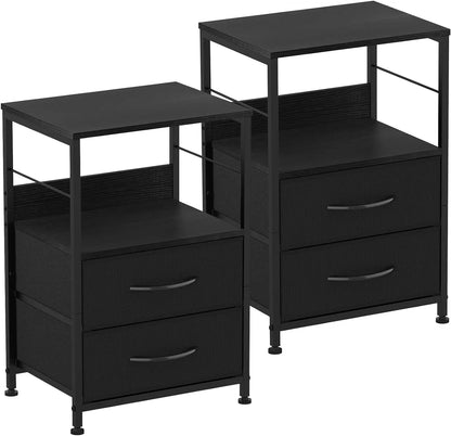 Nightstands Set of 2 End Table with Fabric Drawers Night Stands for Bedroom Side Table with Storage Shelf Bedside Tables