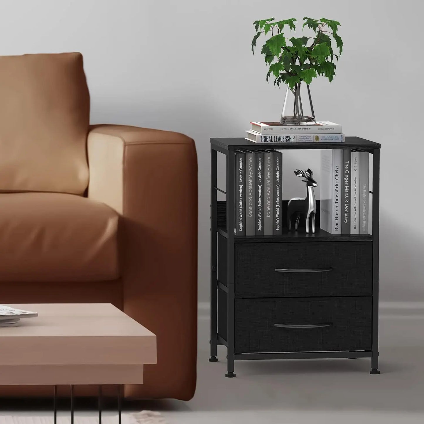 Nightstands Set of 2 End Table with Fabric Drawers Night Stands for Bedroom Side Table with Storage Shelf Bedside Tables