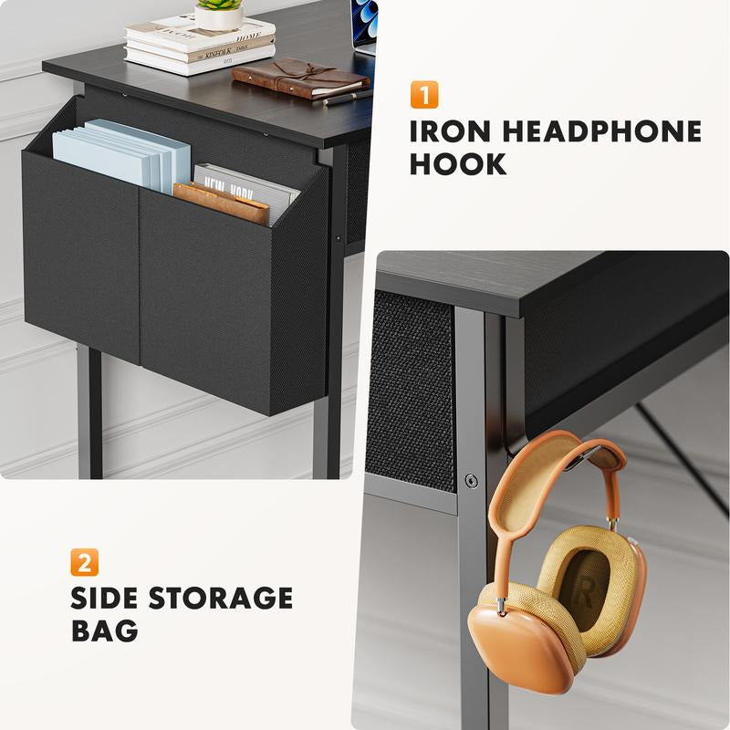 Computer Desk with Drawers Study Writing Table with Storage Bag Headphone Hook Adjustable Feet for Home Office Small Spaces