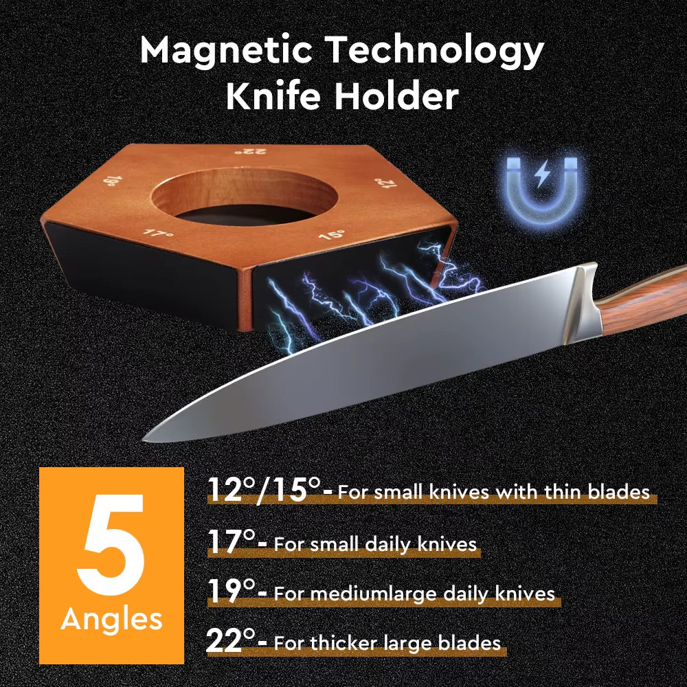 Knife Sharpener Tool Rolling Knife Sharpeners Stone Disc 5 Sharpening Angles Grind Magnetic Knife Holder Kitchen Tool