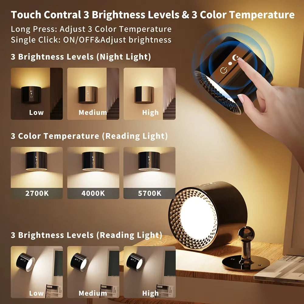 Touch & Remote Control Indoor Wireless Rechargeable Wall Lamp Battery Powered LED Cordless Wall Sconces Light with USB Charging
