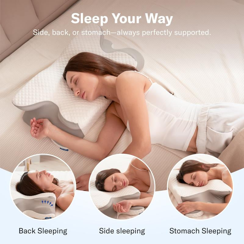 Alcedo Cervical Pillow for Cozy Sleep, Odorless Ergonomic Contour Memory Foam, Orthopedic Bed Pillow for Side, Back, and Stomach Sleepers