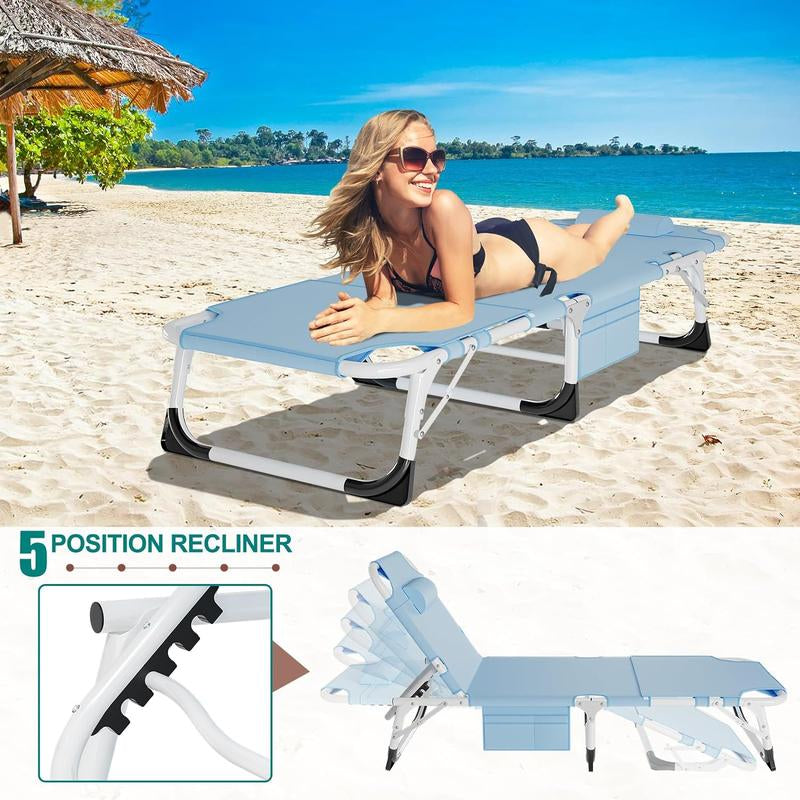 [Dealsforyoudays]Docred Face down Folding Tanning Chair with Cushion,Oversized 5-Position Recliner, Detachable Pillow, Portable Chaise Lounge for Sunbathing, Beach, Pool, Camping
