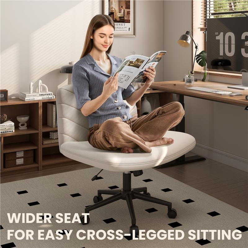 Yaheetech Wide Criss Cross Adjustable Armless Chair with Swivel Vanity, 26" W X 26" D, 300 Lb Maximum Weight Capacity, Ergonomic Design