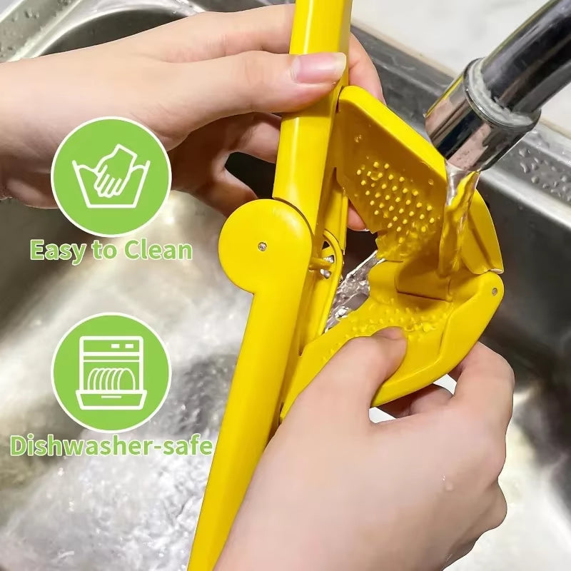 Max Juice Extraction Lemon Lime Squeezer Easytouse Flat Lemon Squeezer with Leverage Squeezer with Built in Strainer Yellow