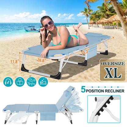 [Dealsforyoudays]Docred Face down Folding Tanning Chair with Cushion,Oversized 5-Position Recliner, Detachable Pillow, Portable Chaise Lounge for Sunbathing, Beach, Pool, Camping