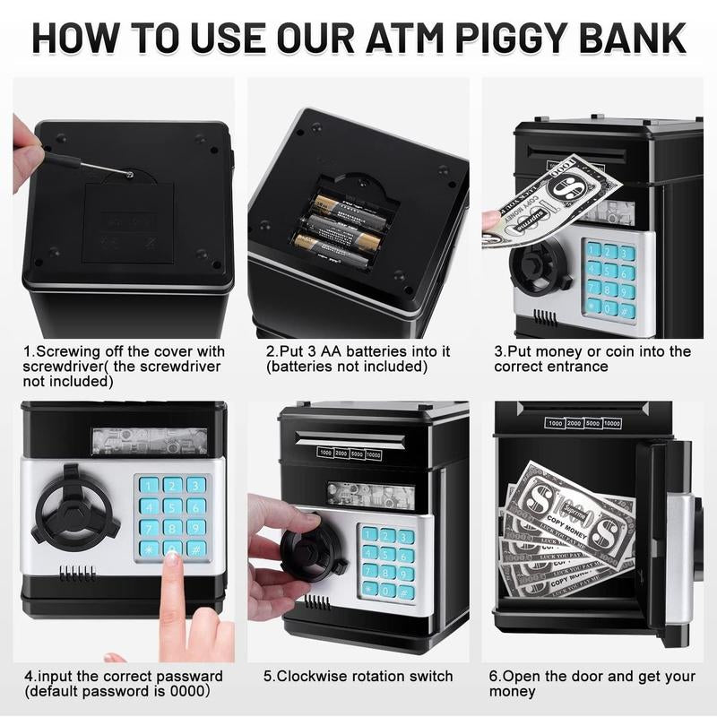 Piggy Bank, Saving Box, Electronic ATM Password Cash Coin Can Auto Scroll Paper Money Saving Box Toy Gift