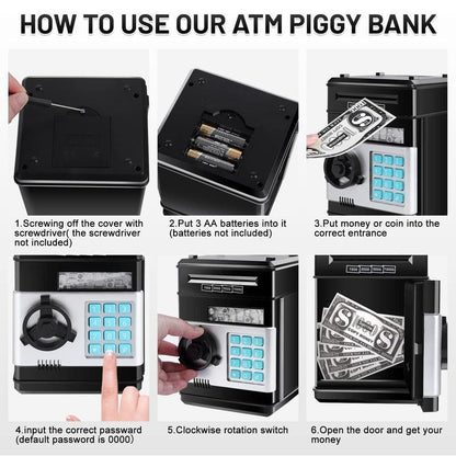 Piggy Bank, Saving Box, Electronic ATM Password Cash Coin Can Auto Scroll Paper Money Saving Box Toy Gift