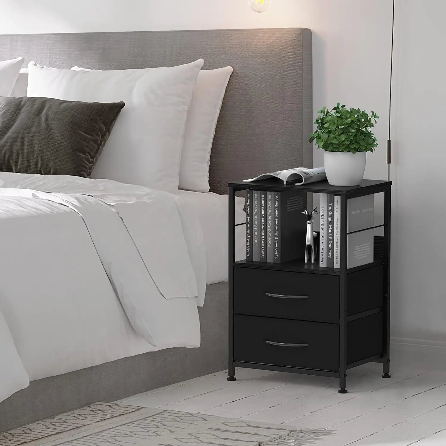 Nightstands Set of 2 End Table with Fabric Drawers Night Stands for Bedroom Side Table with Storage Shelf Bedside Tables